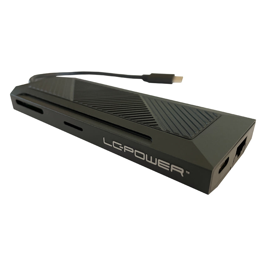 LC-Power MULTI-6-RGB Multiport-Adapter – USB-C, 1× HDMI, 3× USB-A, 1× USB-C, 100 W PD, GbE, SD/microSD