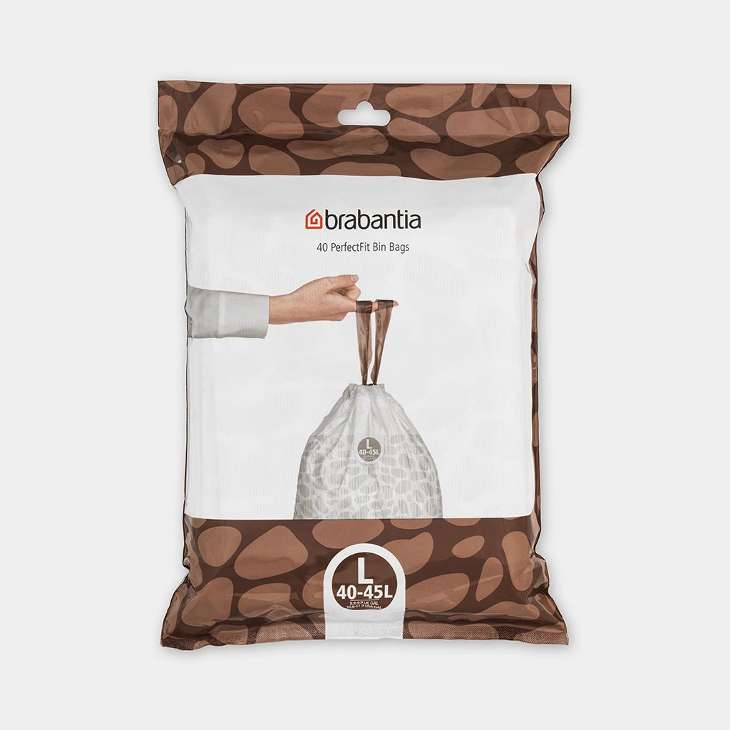 Brabantia Kehrichtsack für PerfectFit L – 45 l, mit Zugband, PE, weiss, 534 × 820 mm, 40 Stk