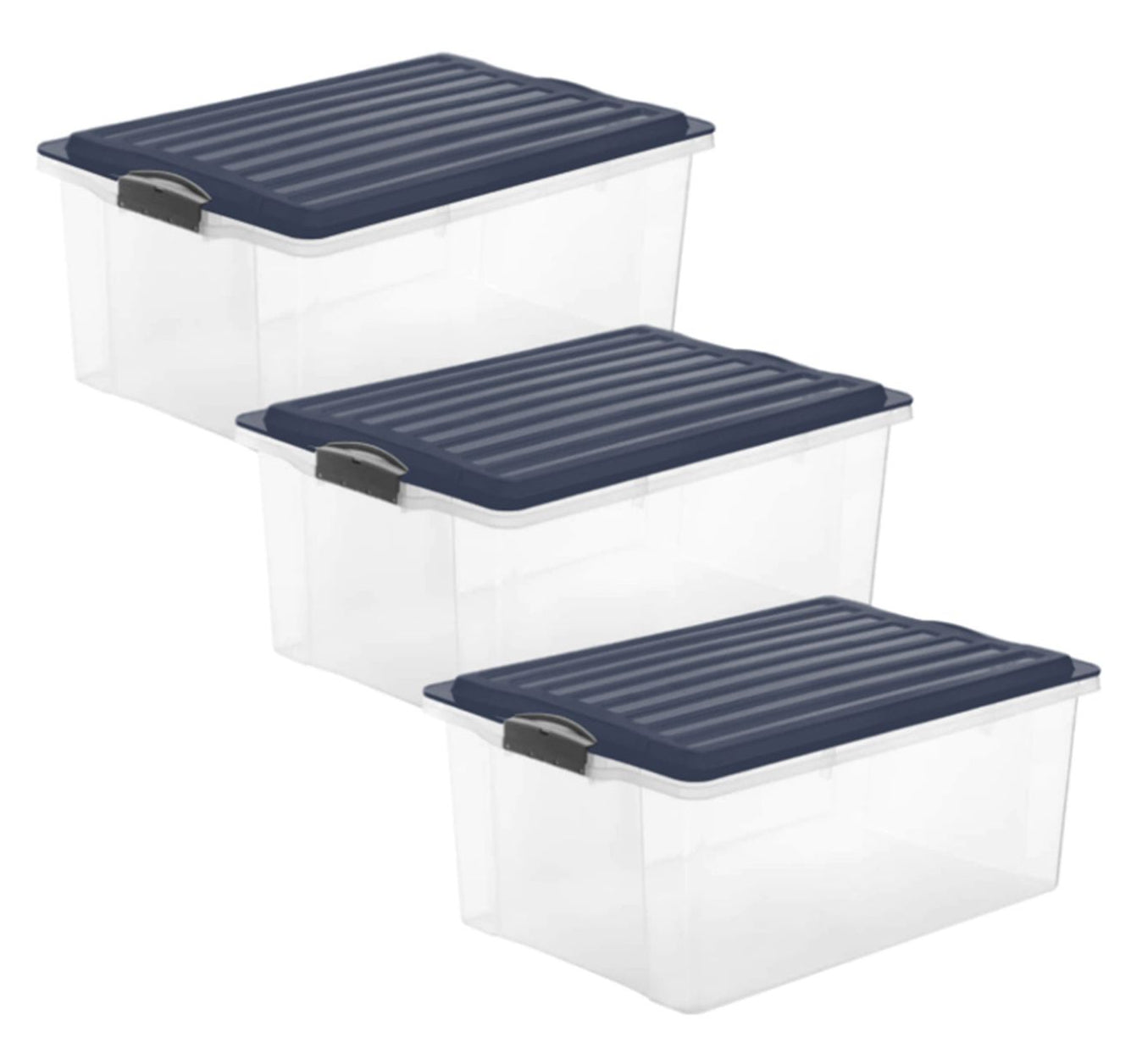 Rotho Aufbewahrungsbox 38 l (mit Deckel) – Kunststoff – transparent/blau – 400 × 180 × 570 mm – Set 3 Stück
