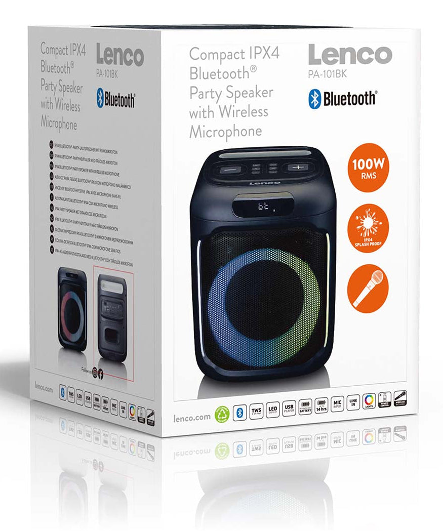 Lenco PA-101BK – Party-Lautsprecher – 100 W, LED, IPX4, 14 h Akku – Schwarz