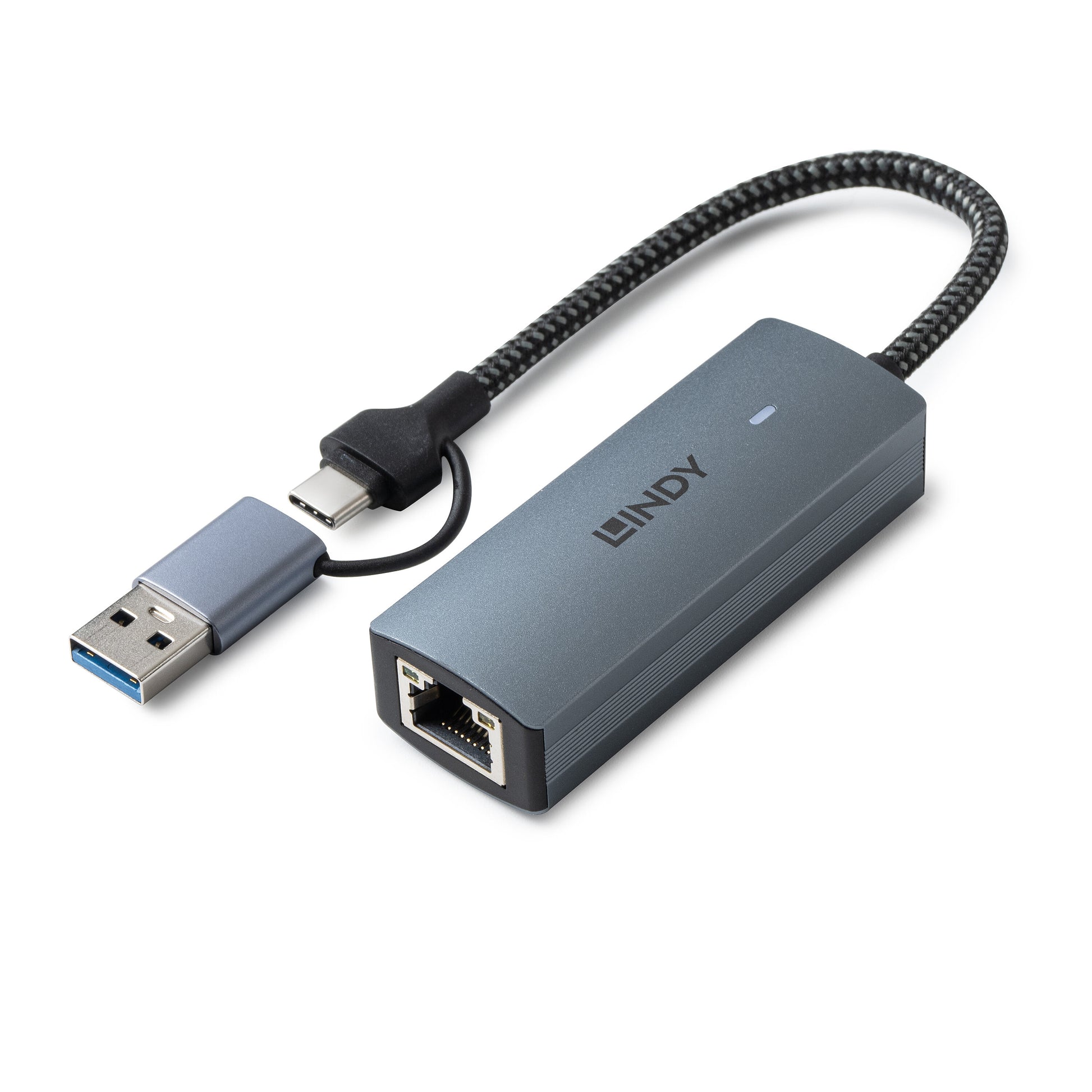 Lindy USB-C zu 5G Ethernet-Adapter 43415 – USB 3.2 Gen 2, 5 Gbit/s, 1× RJ-45, Grau