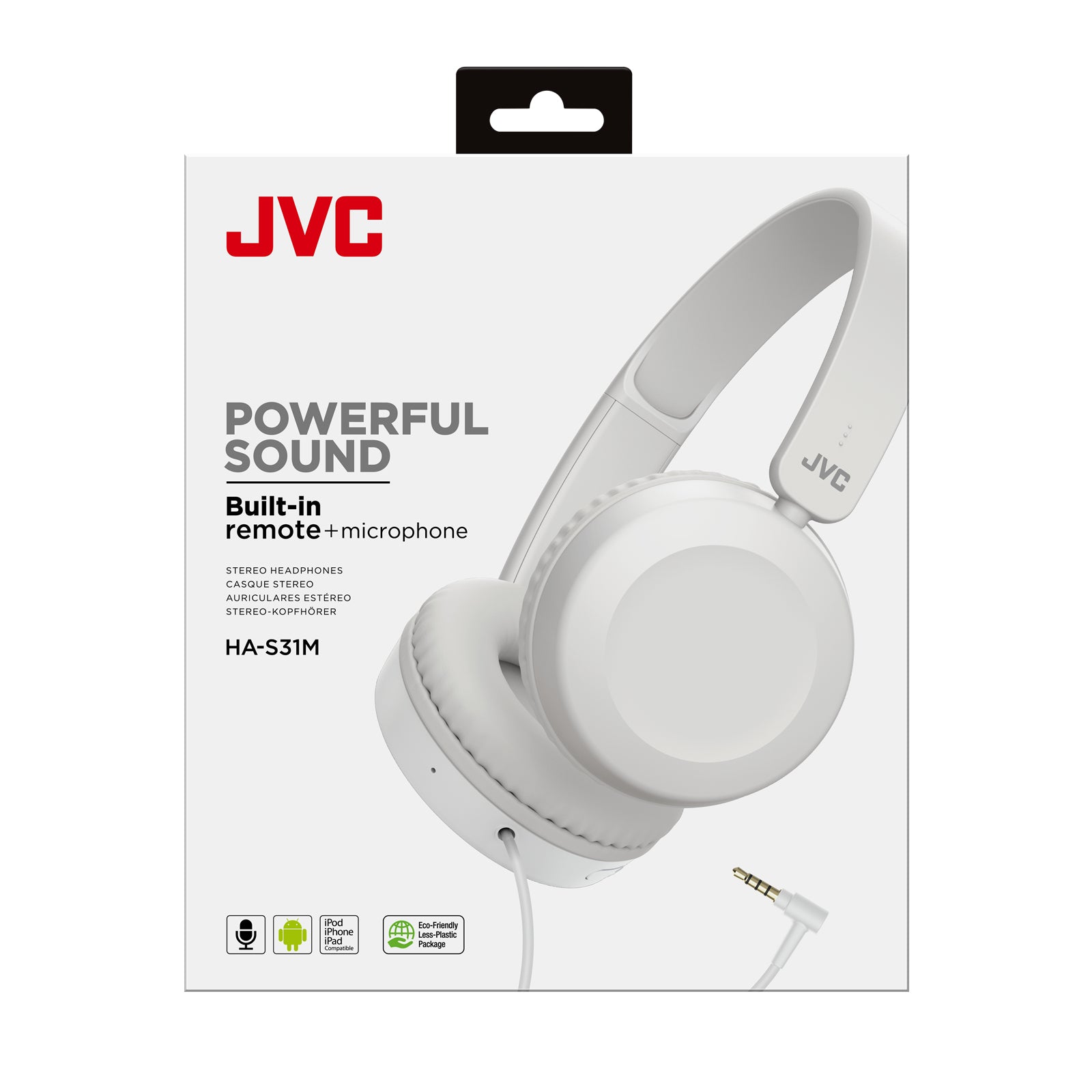 JVC HA-S31M On-Ear Kopfhörer – Stereo, Kabelgebunden, 3,5 mm Klinke, Weiss