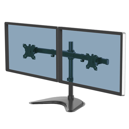 Fellowes Seasa – Monitorhalterung, 2 Monitore, Standfuss, bis 27", VESA 75 × 75/100 × 100 mm, 8 kg, Schwarz