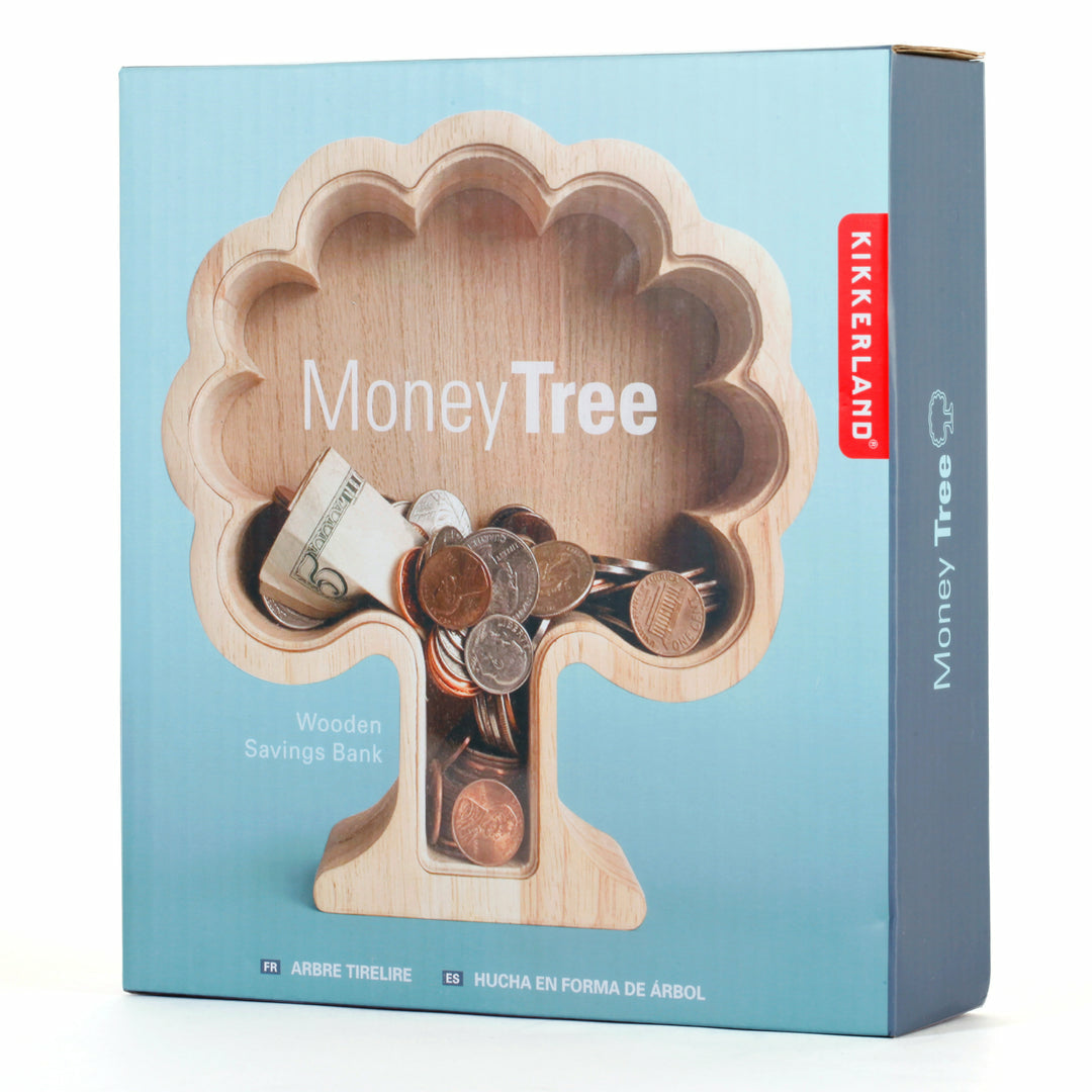 Kikkerland Spardose Baum – Mischholz & MDF & Acryl & Metall, natur – 19 × 17,1 × 5 cm