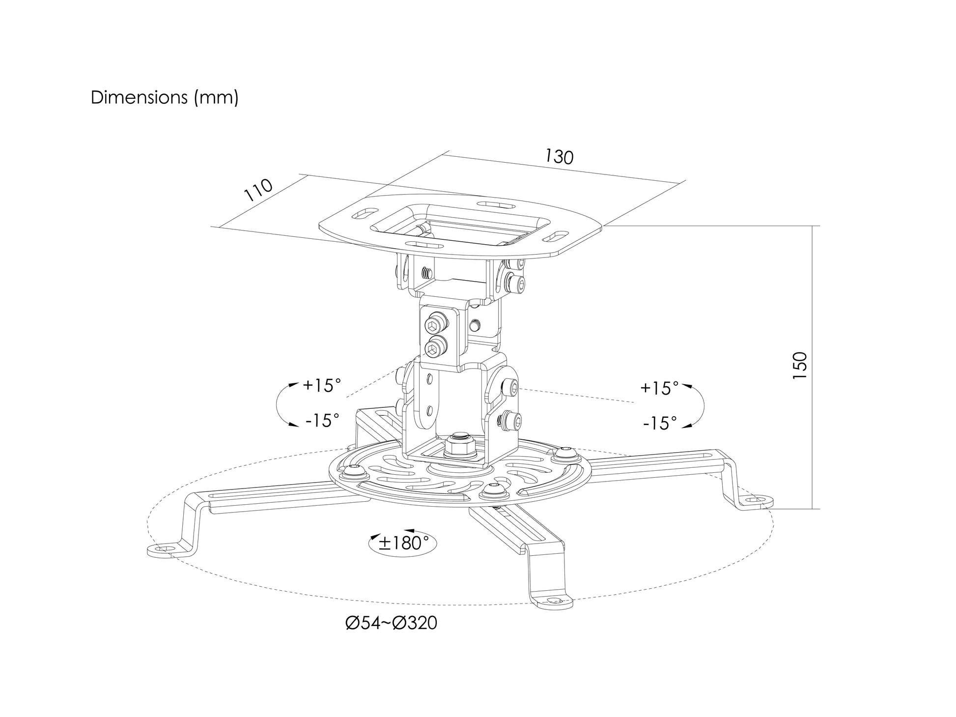 Equip 650705 – Beamer-Deckenhalterung, 13,5 kg, schwenk-/neigbar, 360°, schwarz