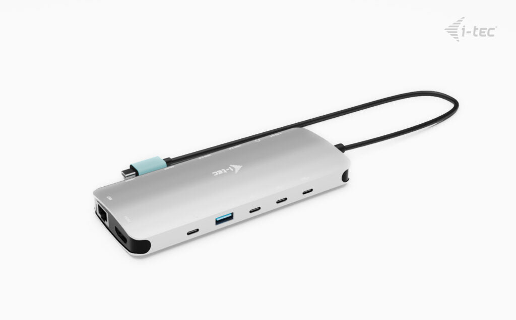 i-tec Metal Nano Dockingstation – USB-C, 2× HDMI, 1× USB-C (Video), 3× USB-A, 3× USB-C, 140 W PD, GbE