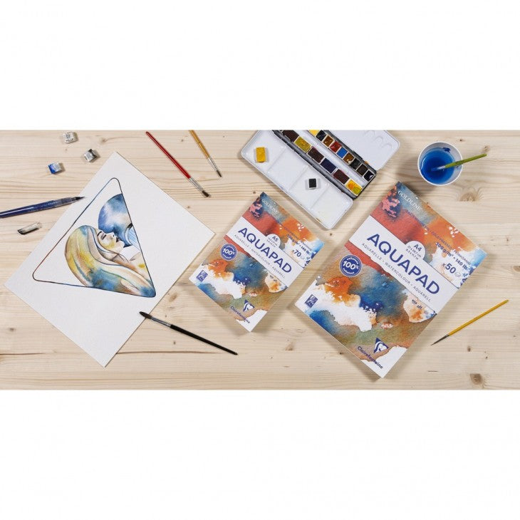 Clairefontaine AQUAPAD Aquarellblock – A5 – 300 g/m² – 70 Blatt, weiss, feinkörnig, säurefrei