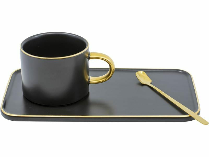 Kadastar Kaffee-Set Elegance – 3-teiliges Set, 200 ml, Ø 8 cm, Keramik, Schwarz, handbemalt