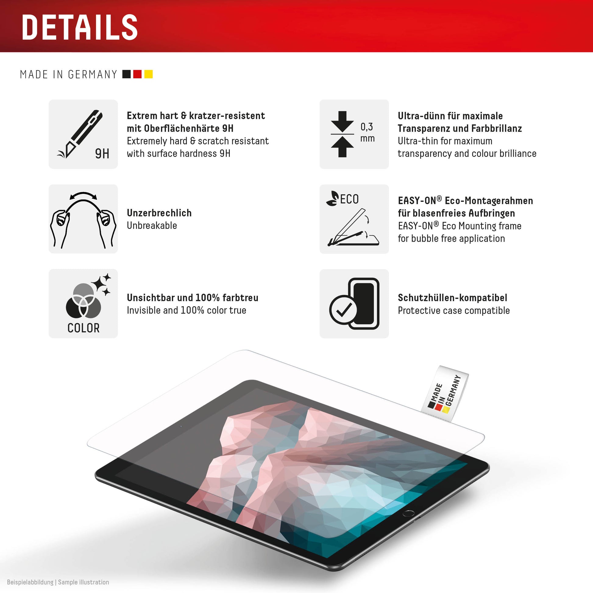 Displex Panzerglas für Galaxy Tab S11 – 9H, Anti-Fingerprint