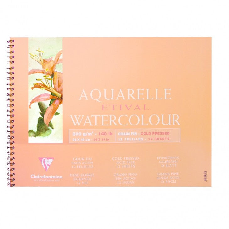 Clairefontaine Aquarellblock – 18 × 24 cm – 300 g/m² – Spiralbindung – 12 Blatt – für Aquarell & Gouache