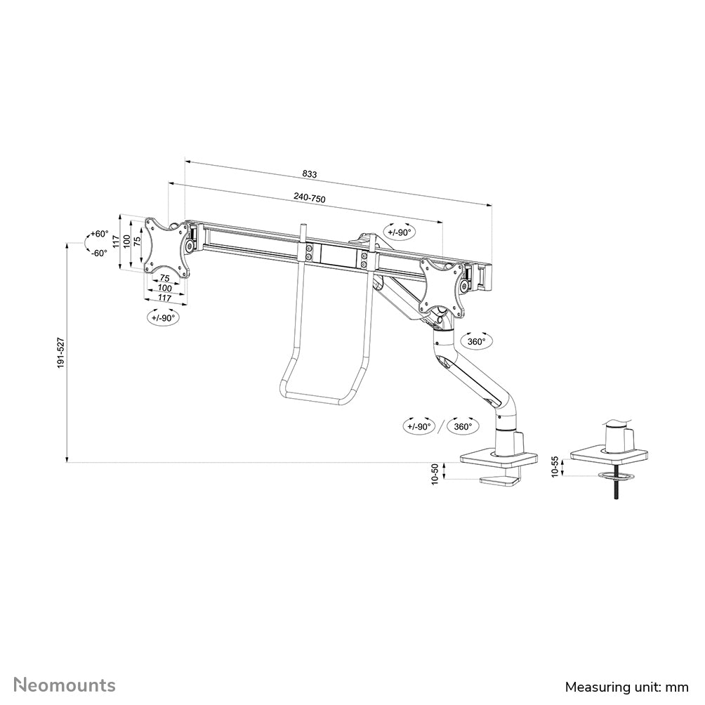 Neomounts DS75S-950BL2 – Tischhalterung, 2 Monitore, bis 27", VESA 75 × 75 mm, 8 kg, neigbar, schwarz