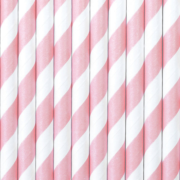 PartyDeco Papierstrohhalme, 19,5 cm, rosa/weiss – 10 Stk.