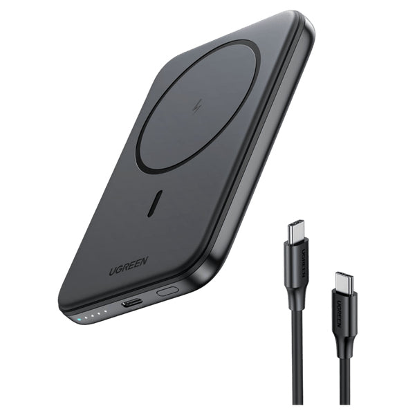 Ugreen Magnetische Powerbank 5'000 mAh – Kabellos 7,5 W, 1× USB-C, schwarz, für iPhone 12–15