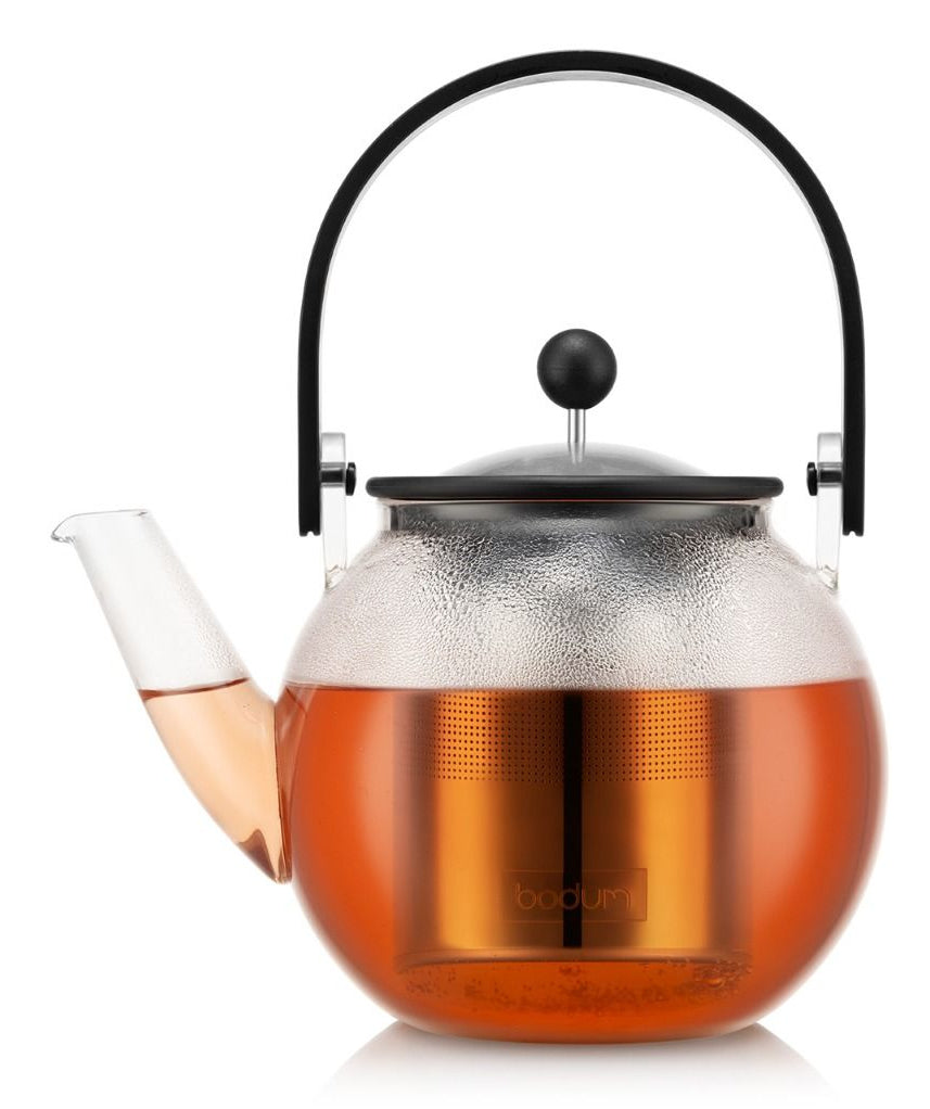Bodum Assam Teebereiter – 1 l, 20,2 × 14,6 × 22,0 cm, Borosilikatglas/Bambus, Braun/Transparent, mit Deckel