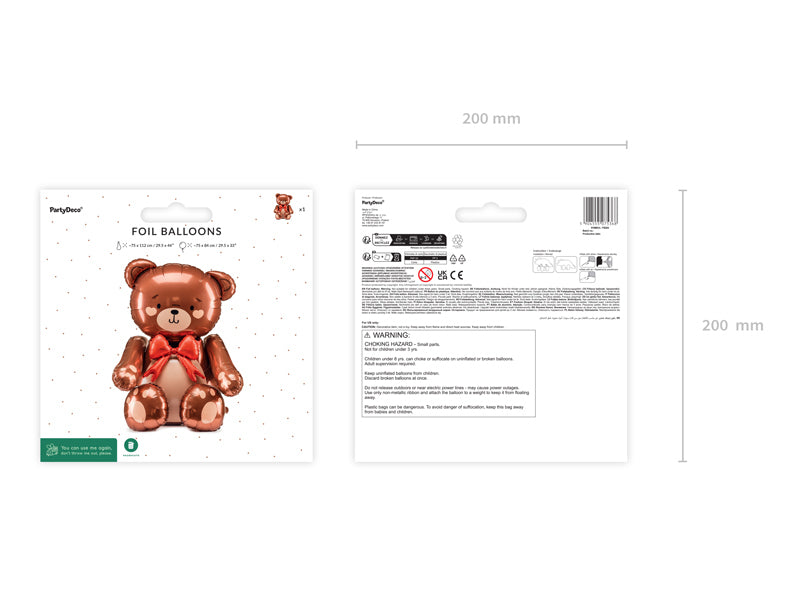 PartyDeco Folienballon Stehender Teddybär – Mehrfarbig – 75 × 84 cm – Folie – 1 Stk