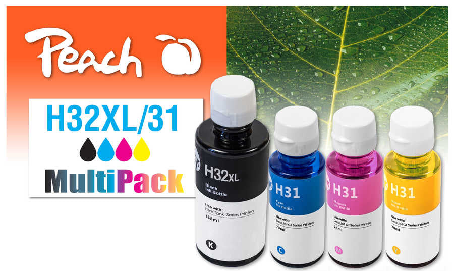 Peach Tintenpatronen-Multipack, Schwarz/Cyan/Magenta/Gelb (Kompatibel) – für HP Smart Tank 5100/7000/7600