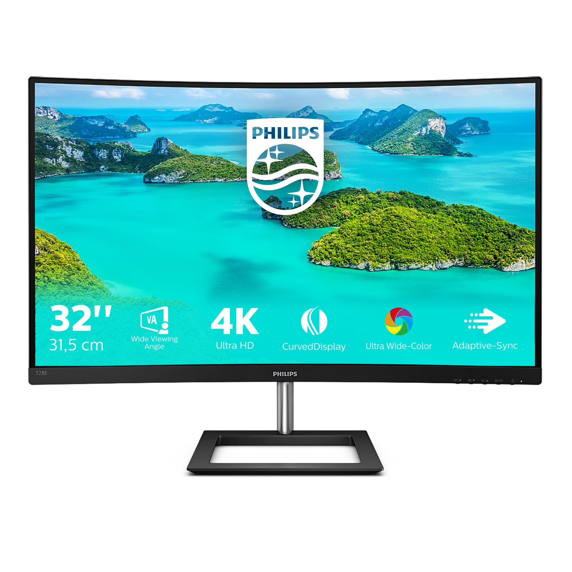 Philips 328E1CA – Monitor, 31,5", 250 cd/m², Gebogen, Lautsprecher, Adaptive Sync, VESA 100 × 100, Schwarz