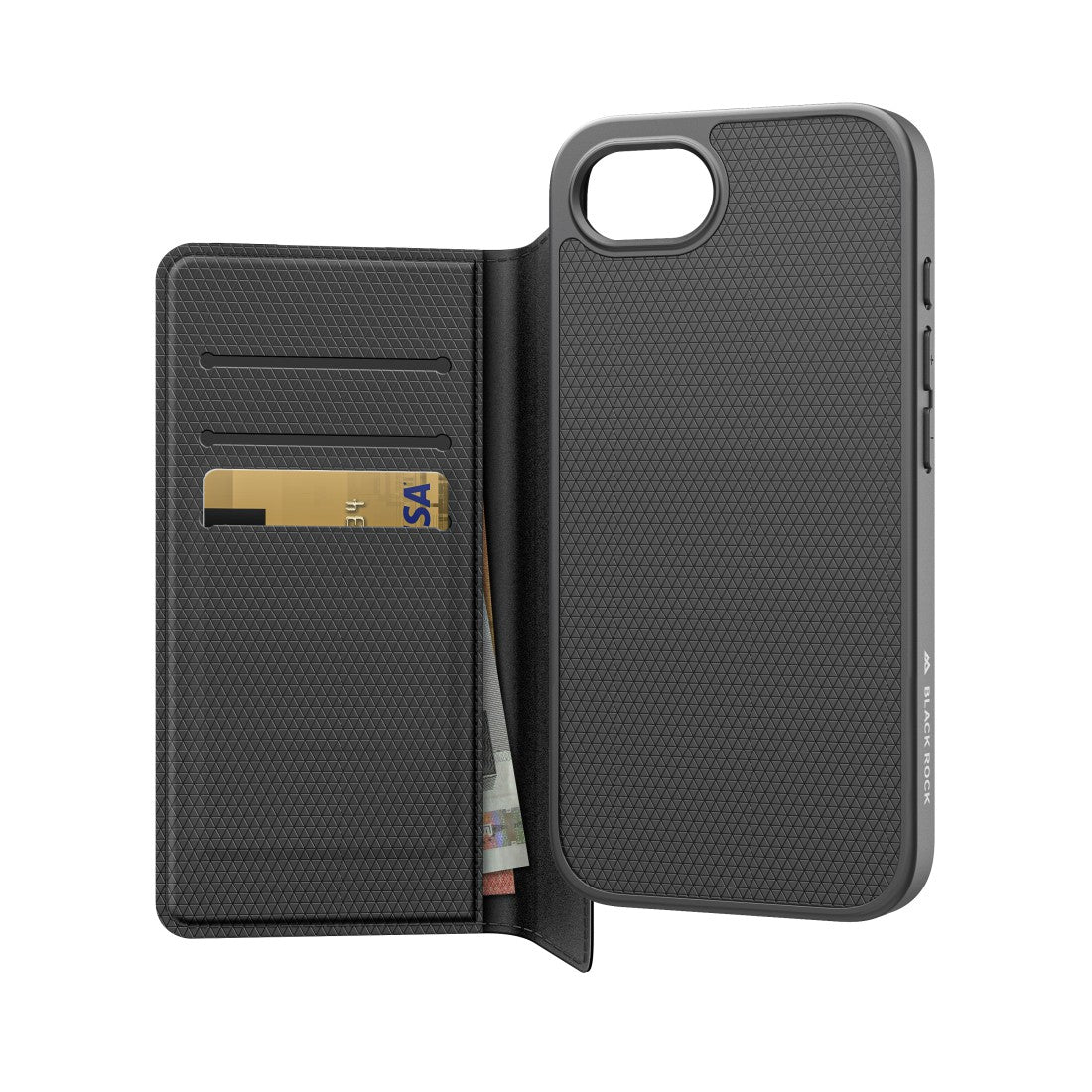 Black Rock Booklet-Hülle – für Apple iPhone 16e – schwarz – PC – mit Kartenfach, Magnetverschluss