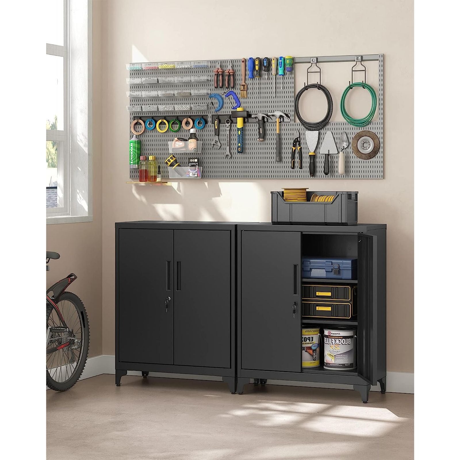 Songmics OMC013B01 – Aktenschrank, 2 Tablare, abschliessbar, Stahl, 800 × 400 × 900 mm, Schwarz