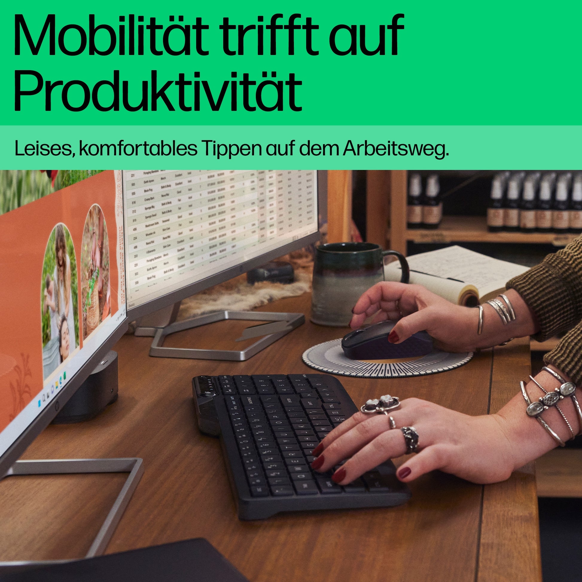 HP 475 Dual-Mode Wireless Tastatur – Membran – Bluetooth & 2,4 GHz (USB-A Empfänger) – Schwarz