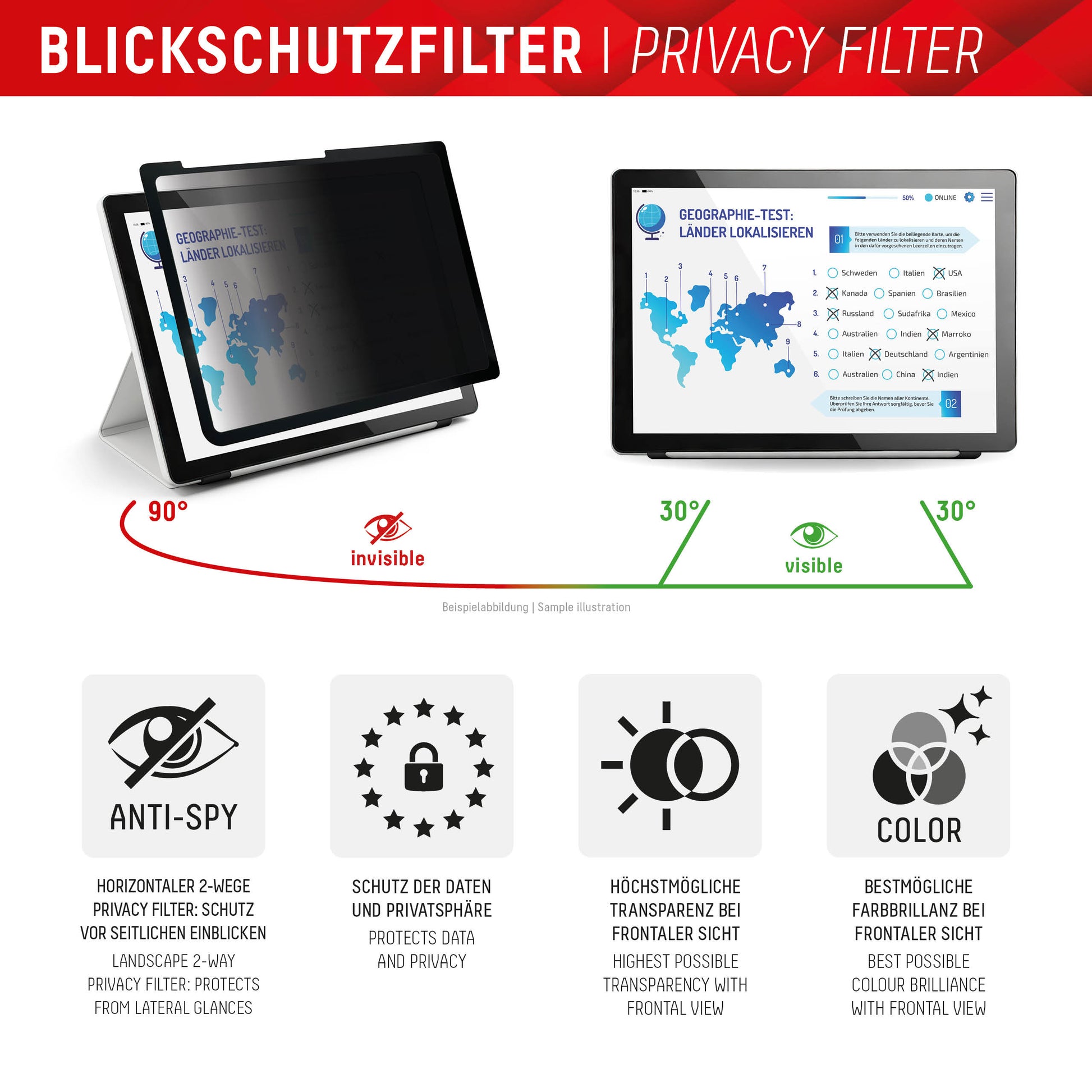 Displex Blickschutzfilter 3H, Anti-Fingerprint – für iPad Pro 11" (2025/2024)