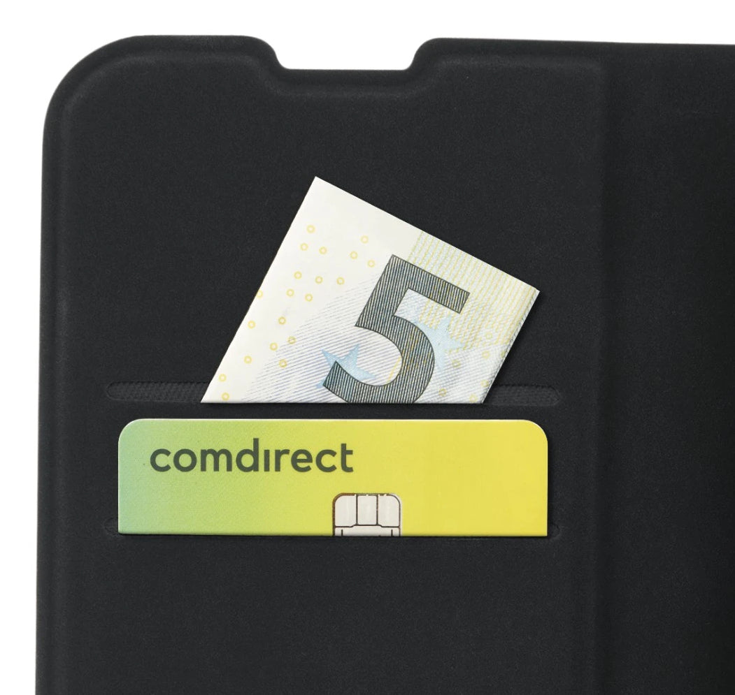 Hama Booklet Daily Protect Folio – für Apple iPhone 16 Plus, mit Ständer, 2 Kartenfächer, PU+TPU, Schwarz