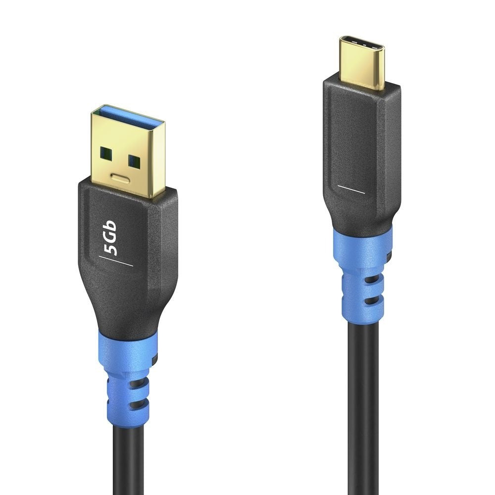 PureLink USB-C auf USB-A Kabel – USB 3.2 Gen 1 (5 Gbit/s) – 1 m – PD 15 W – Schwarz/Blau