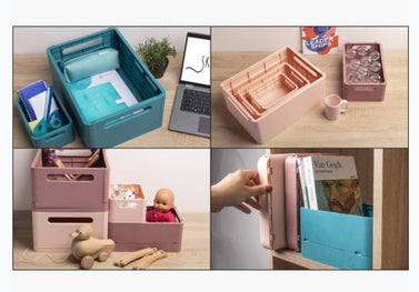 Exacompta Skandi Aufbewahrungsbox A4+ – klappbar, stapelbar, 375 × 40 × 275 mm, altrosa, Kunststoff (recycelt)