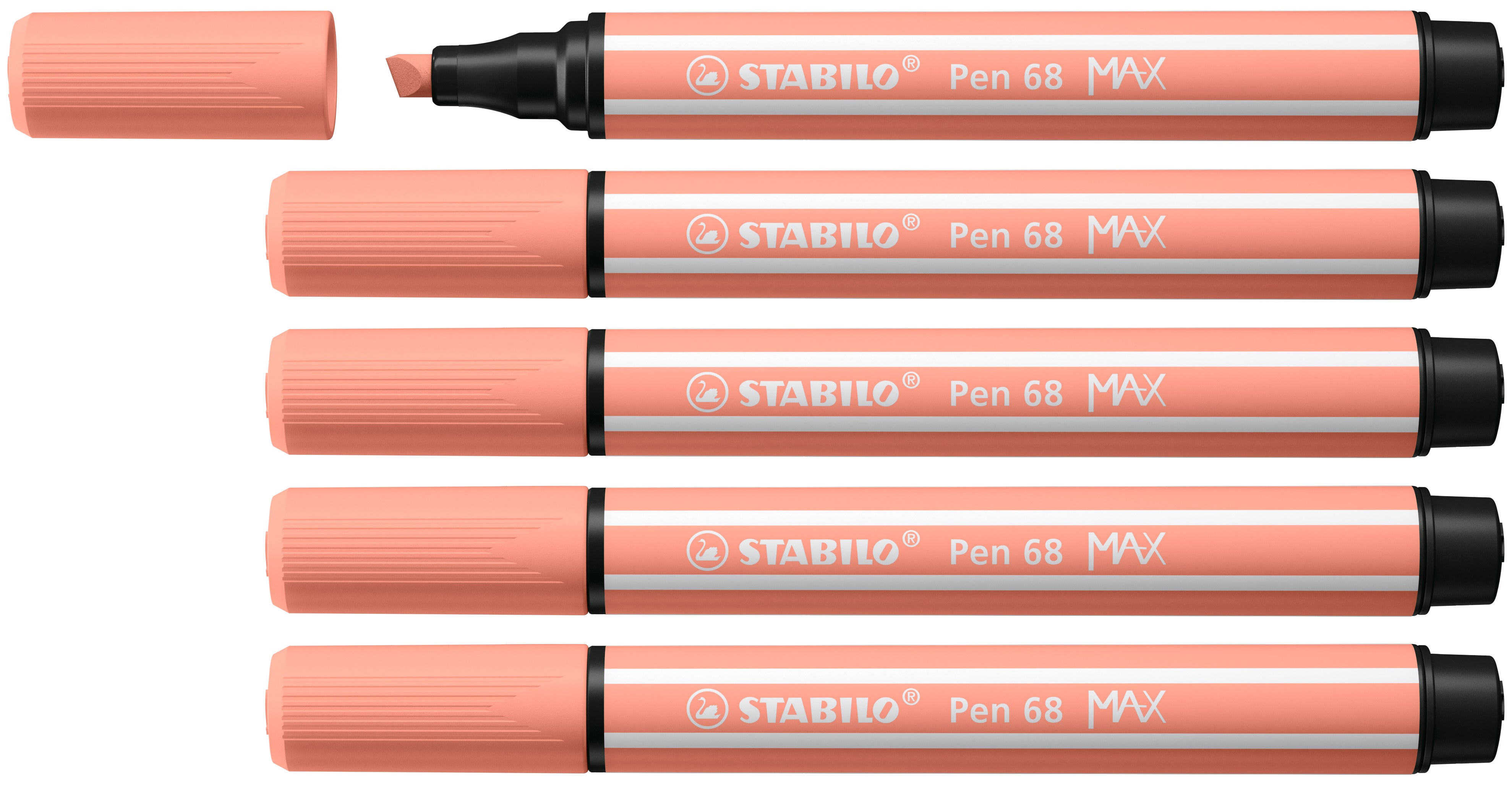 STABILO Pen 68 MAX Filzstift, Doppelspitze – Kombi (Keil + Rundspitze), 1 + 5 mm, wasservermalbar, Hellorange