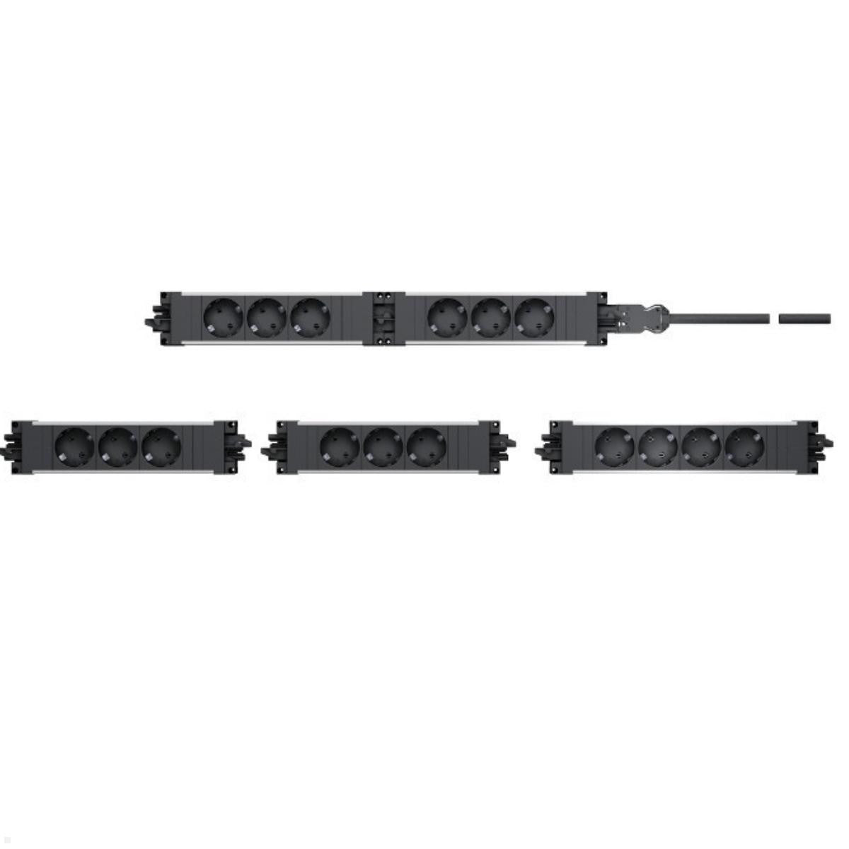 Bachmann Steckdosenleiste – 3× Schuko (Typ F), ohne Schalter, IP20, schwarz