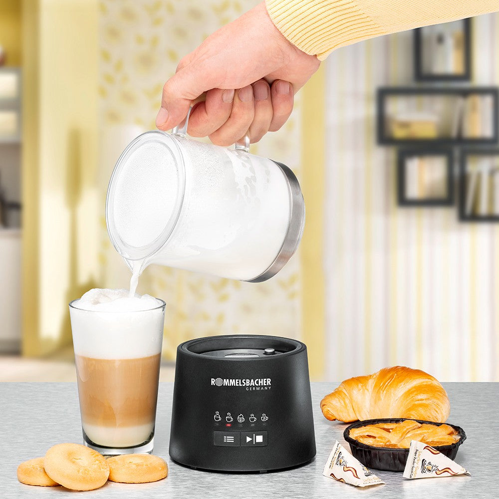 Rommelsbacher Elektrischer Milchschäumer MS 625 – Füllmenge 500 ml, Schaum 250 ml, 600 W, Schwarz