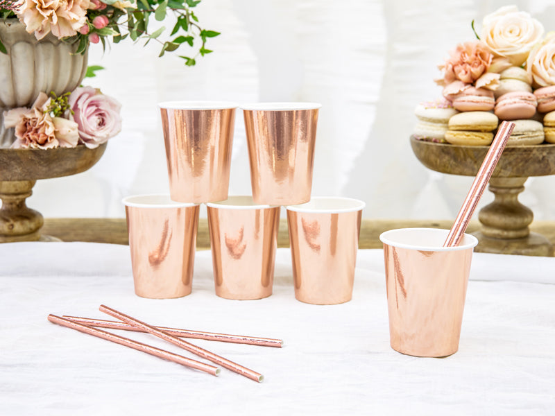PartyDeco Trinkbecher, Papier/Karton – 2,2 dl Roségold – 6 Stk.