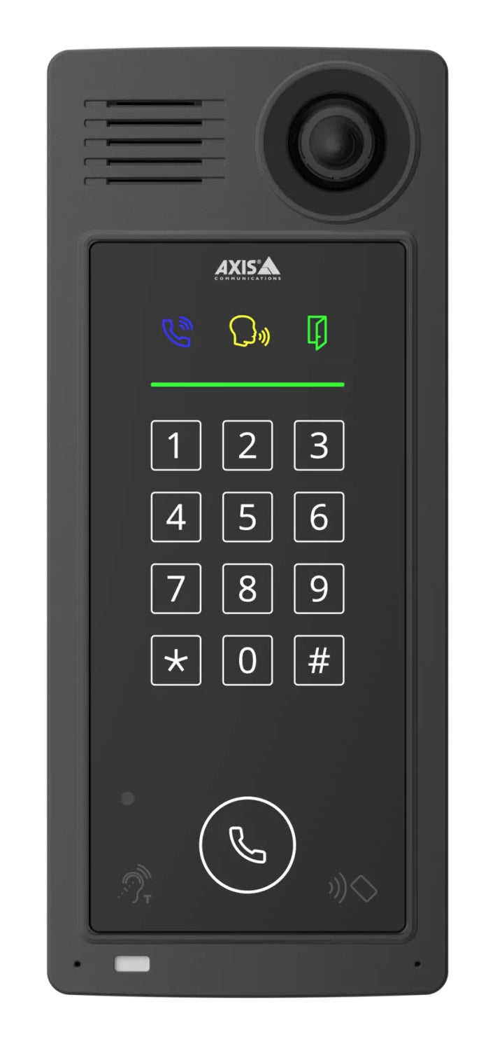 Axis Netzwerk Video Intercom A8207-VE MKII – für HID iClass, Mifare DESFire EV1/EV2, 1 Taste, grau, IP66