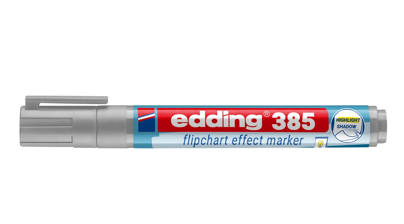 Edding 385 Flipchart-Marker – Pinselspitze 1–5 mm, Silber, nachfüllbar, Cap-Off – für Flipcharts/Papier
