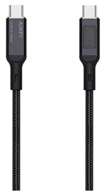 AUKEY USB-C-auf-USB-C-Kabel – USB 2.0 (480 Mbit/s) – 1,8 m – PD 100 W – Geflochten, LCD-Display – Schwarz