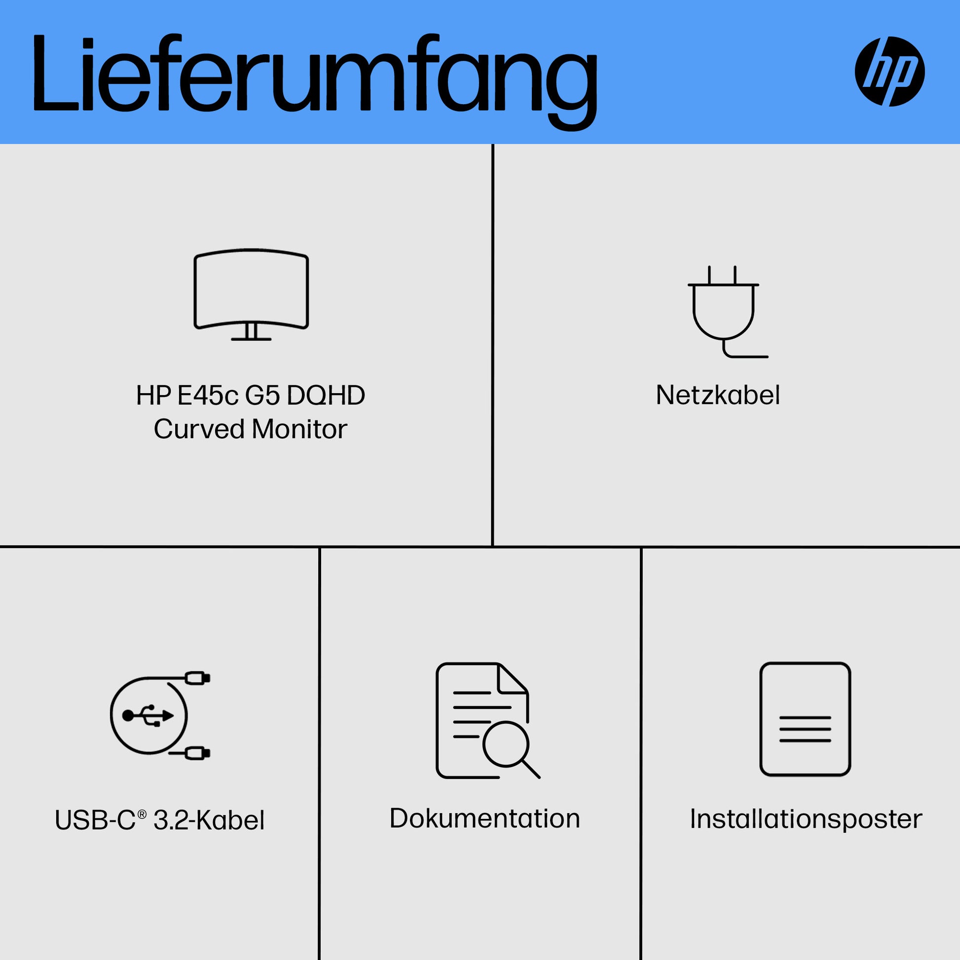 HP E45c G5 – Monitor, 44,5", VA, 165 Hz, 400 cd/m², USB-C, Gebogen, VESA 100 × 100, Schwarz