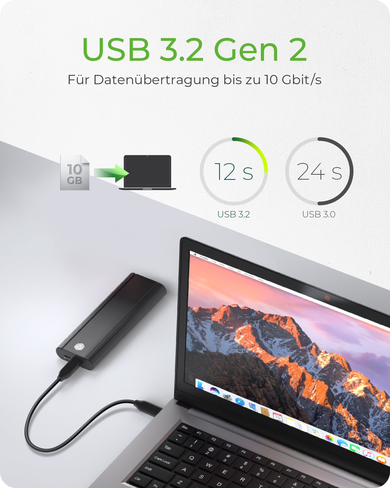 ICY BOX IB-1807MT-C31 – 1-Bay M.2 NVMe SSD-Gehäuse – USB 3.2 Gen 2, USB-C, für M.2 (30/42/60/80 mm)