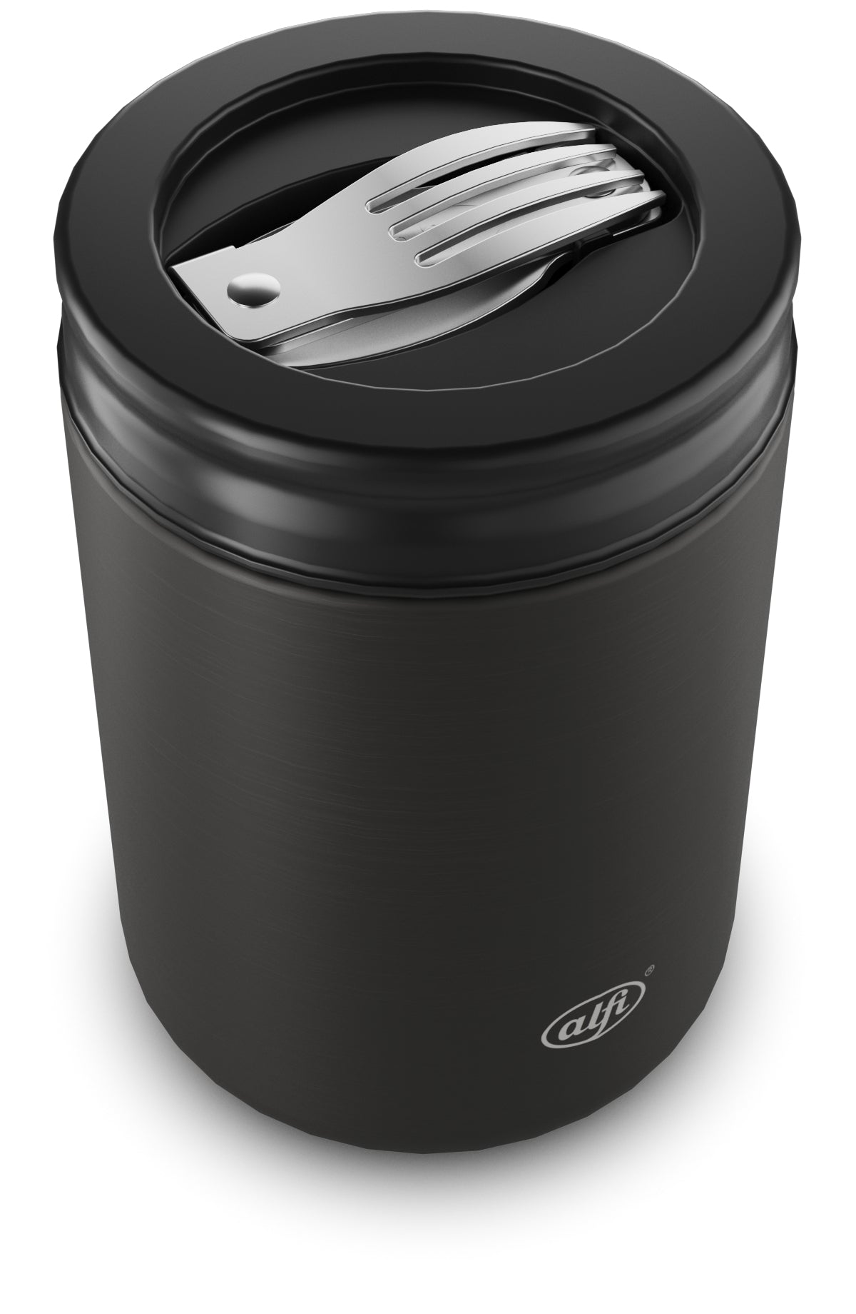 Alfi Thermobox – 350 ml, 8,8 × 8,8 × 13,3 cm, Edelstahl, Schwarz matt, mit Schwenkverschluss, auslaufsicher
