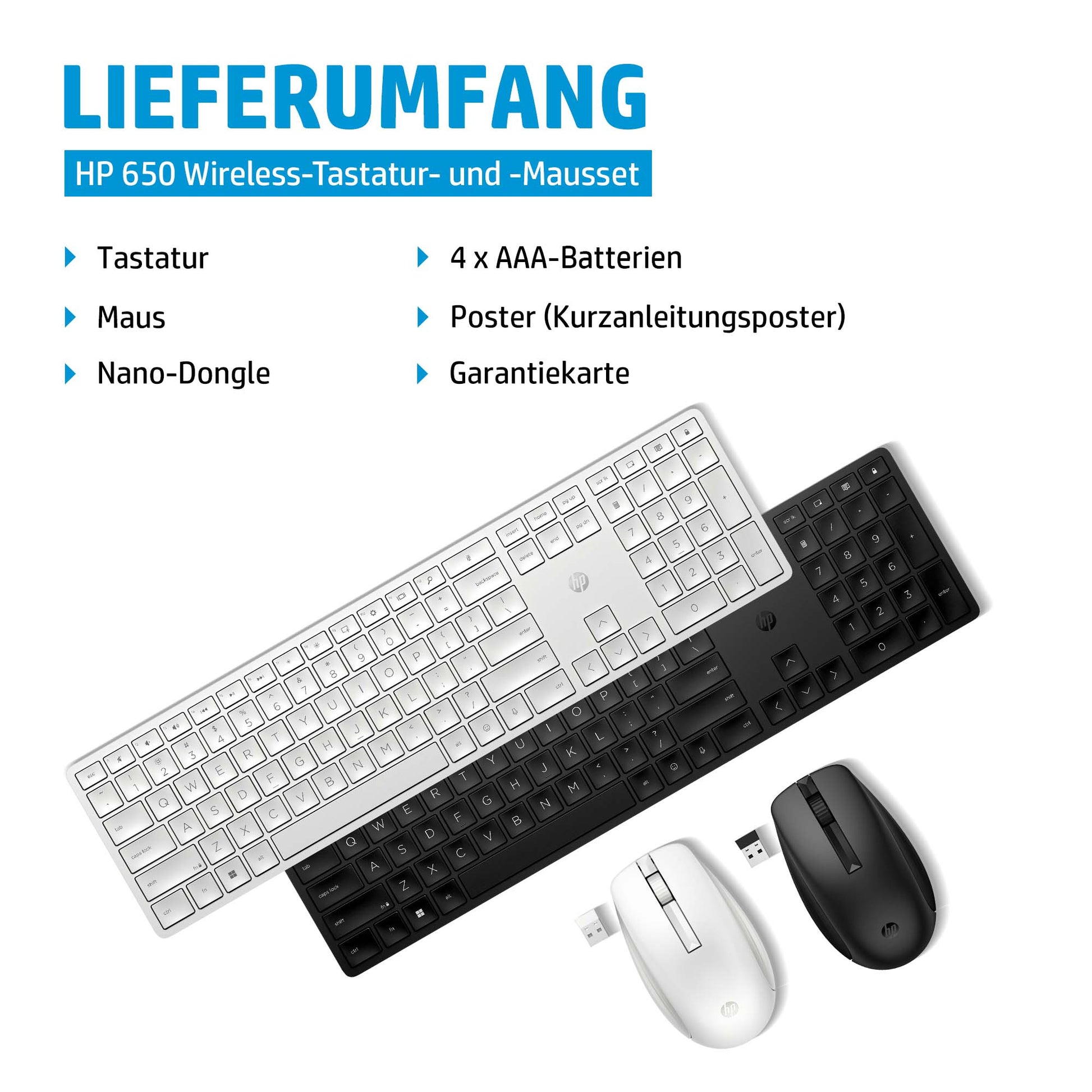 HP 650 – Tastatur-Maus-Set – 100% – Membran – 2,4 GHz – Schwarz