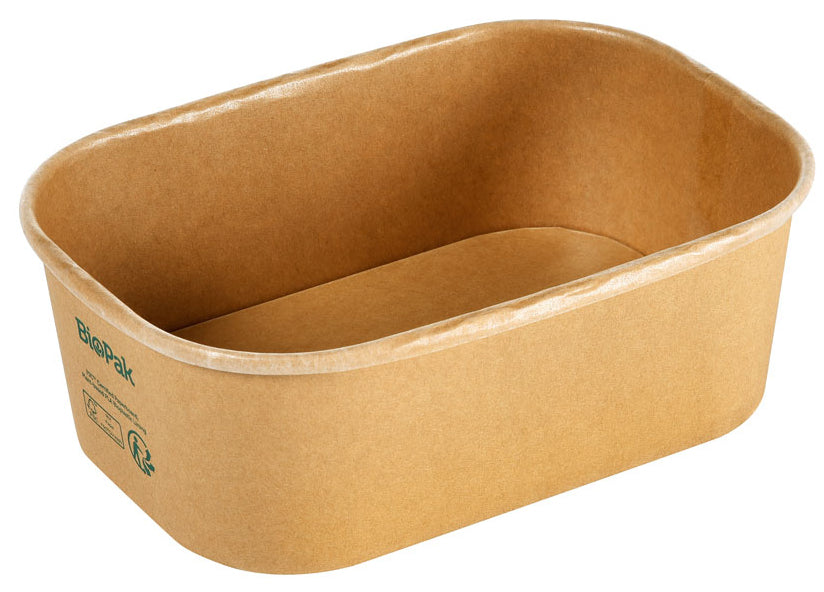BioPak Take-away-Box, Papier/Karton, PLA-beschichtet – 750 ml 120 × 171 × 57 mm – braun – FSC – 50 Stk.