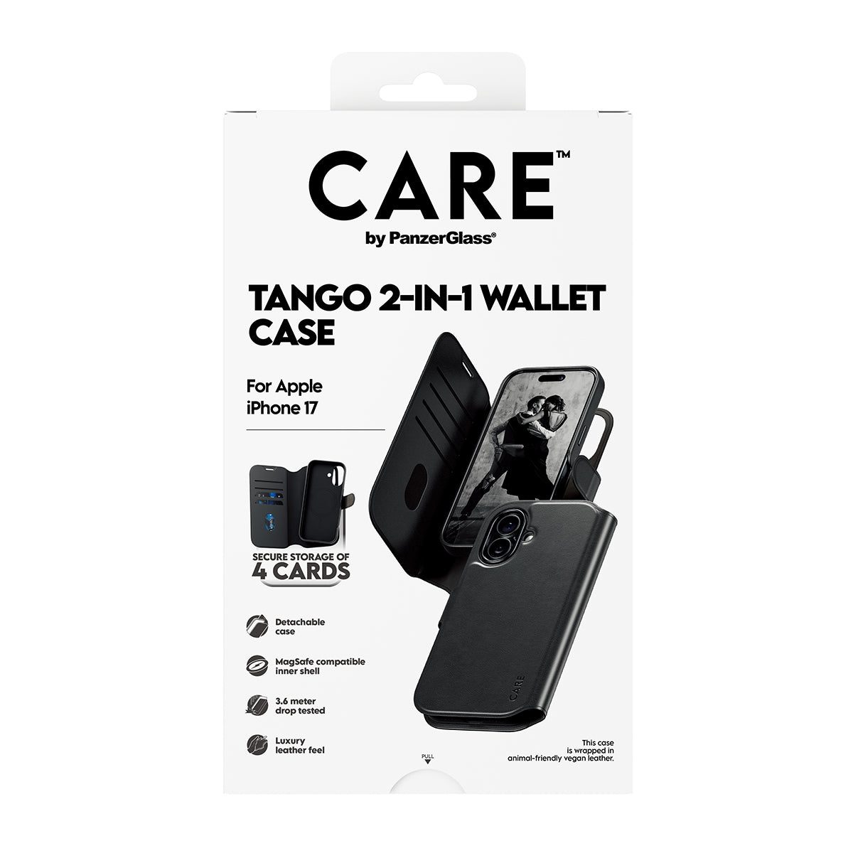 PanzerGlass Booklet-Hülle – für Apple iPhone 17 – schwarz – Kunstleder – MagSafe-kompatibel, mit Kartenfach