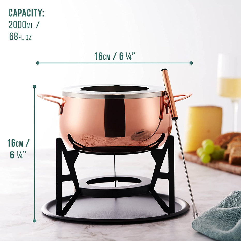 Oak & Steel Fondue-Set – 2 l – Edelstahl – für Schokoladenfondue – Roségold, 6 Personen