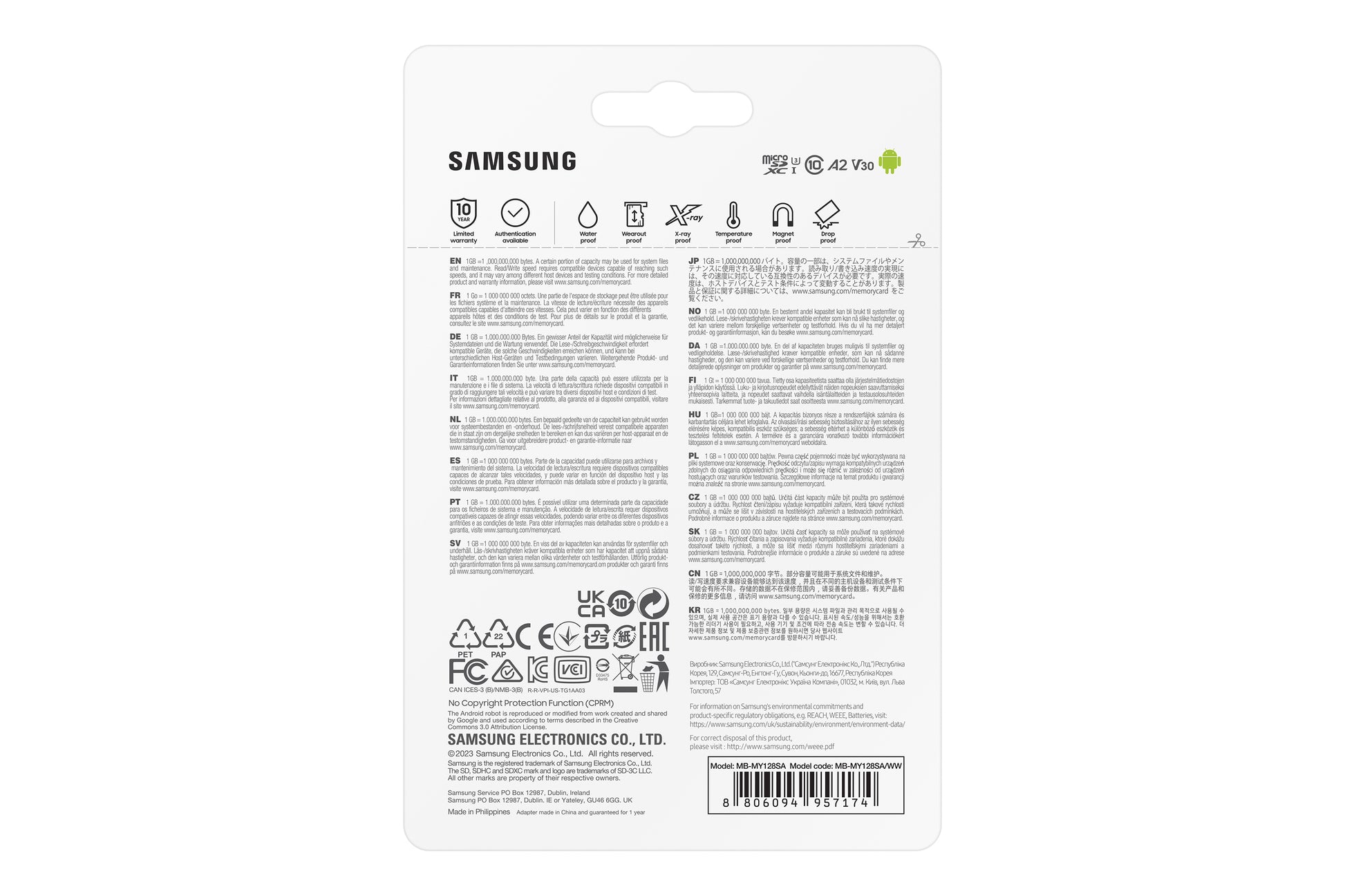 Samsung MB-MY128S microSDXC 128 GB – UHS-I, U3, V30, A2, 200/130 MB/s, inkl. SD-Adapter