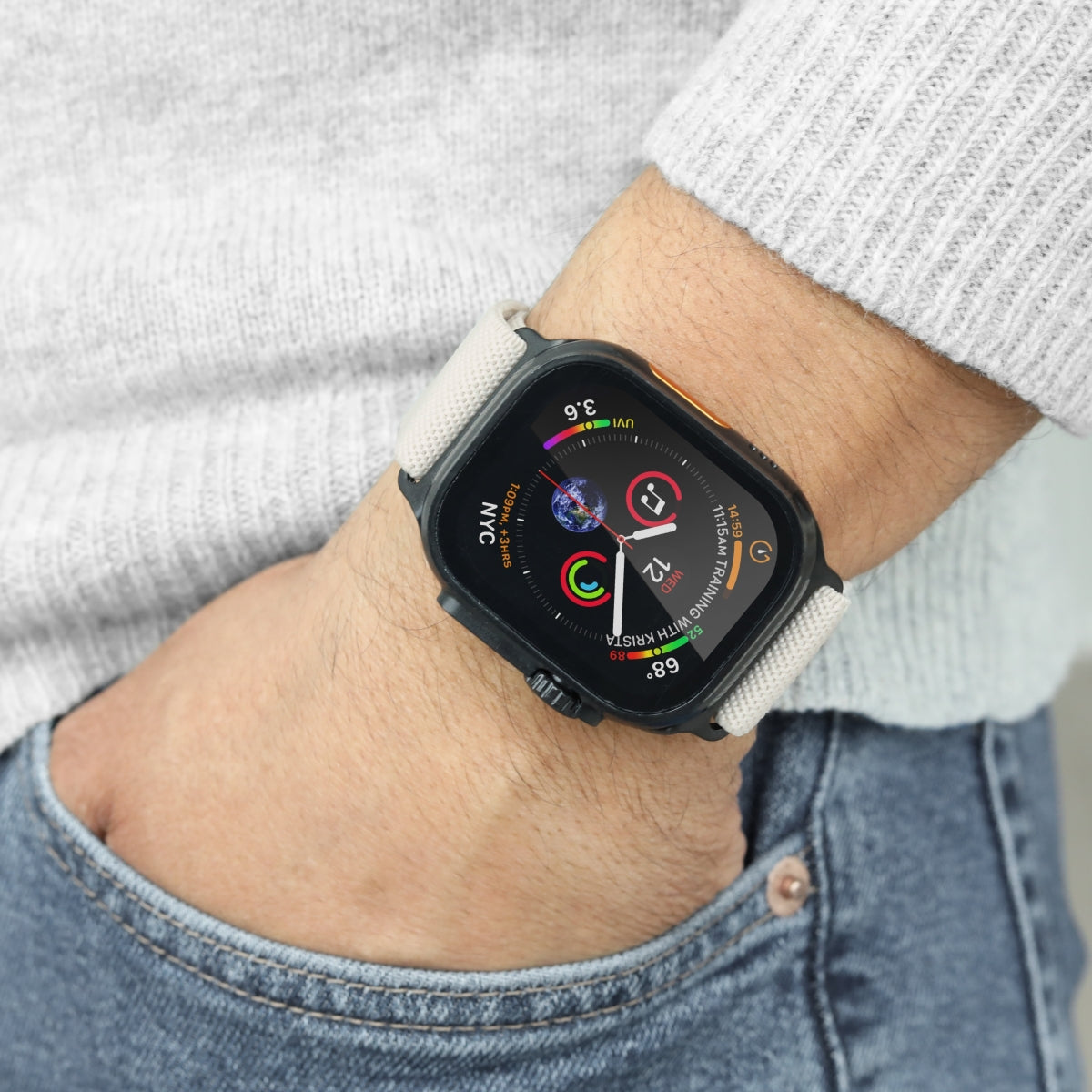 Vonmählen Classic Nylon Loop – Armband – für Apple Watch Ultra, Creme/Schwarz, One Size, Nylon