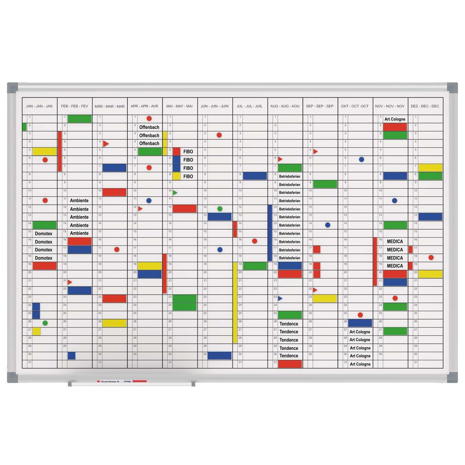Maul Jahresplaner MAULstandard – magnetisch, trocken abwischbar – weiss – 90 × 60 cm