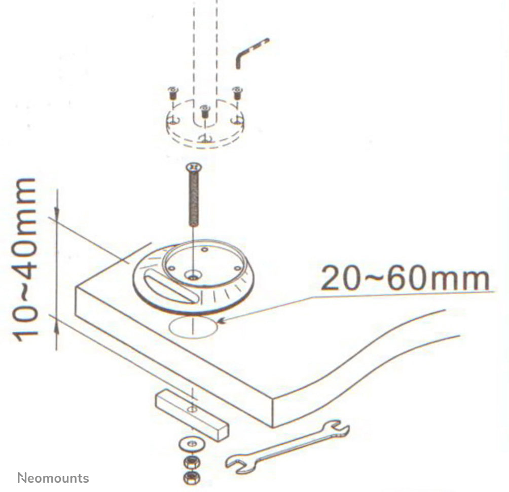Neomounts Rohr-Verbinder – Tisch-/Bank-Befestigung – für FPMA-D910, FPMA-D920, FPMA-D930 und andere
