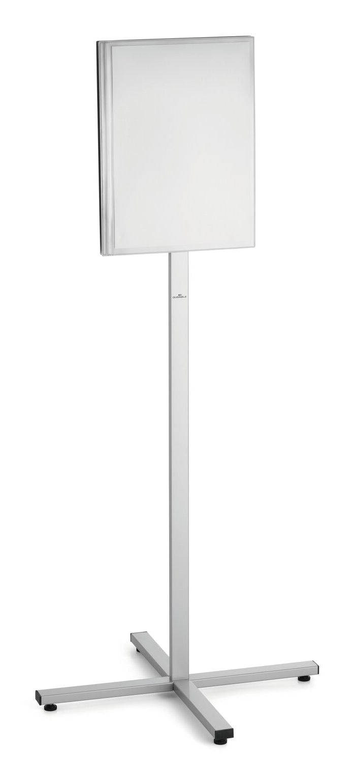 Durable Infoständer – für A3 Hoch-/Querformat, 1 Fach, magnetisch, grau, Edelstahl, 638×638×1420 mm