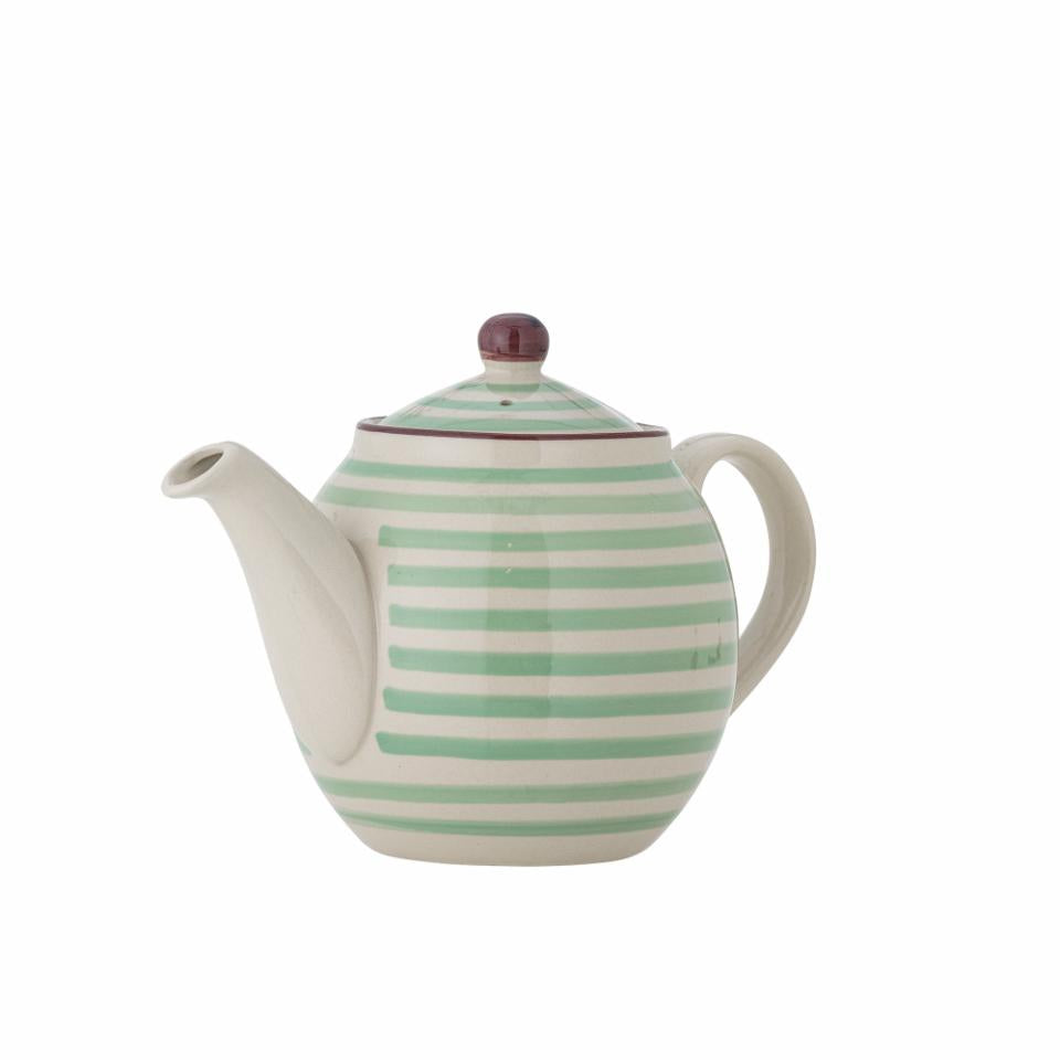 Bloomingville Teekanne – 1,2 l, Ø 14,0 cm, Steingut, Grün, mit abnehmbarem Deckel, spülmaschinenfest