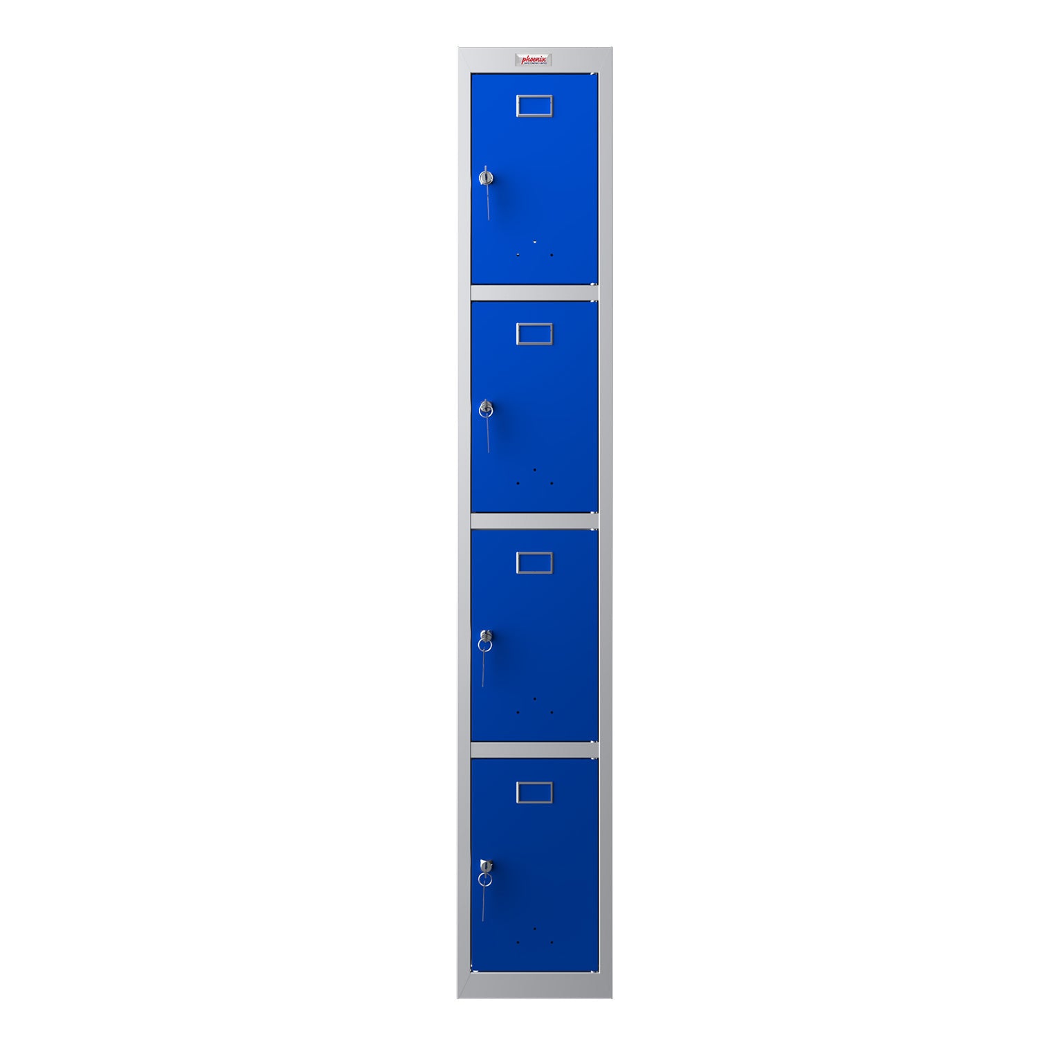 Phoenix Safe Co. PL1430 – Spind, 4 Türen, 300 × 500 × 1'830 mm, Grau/Blau, Stahl