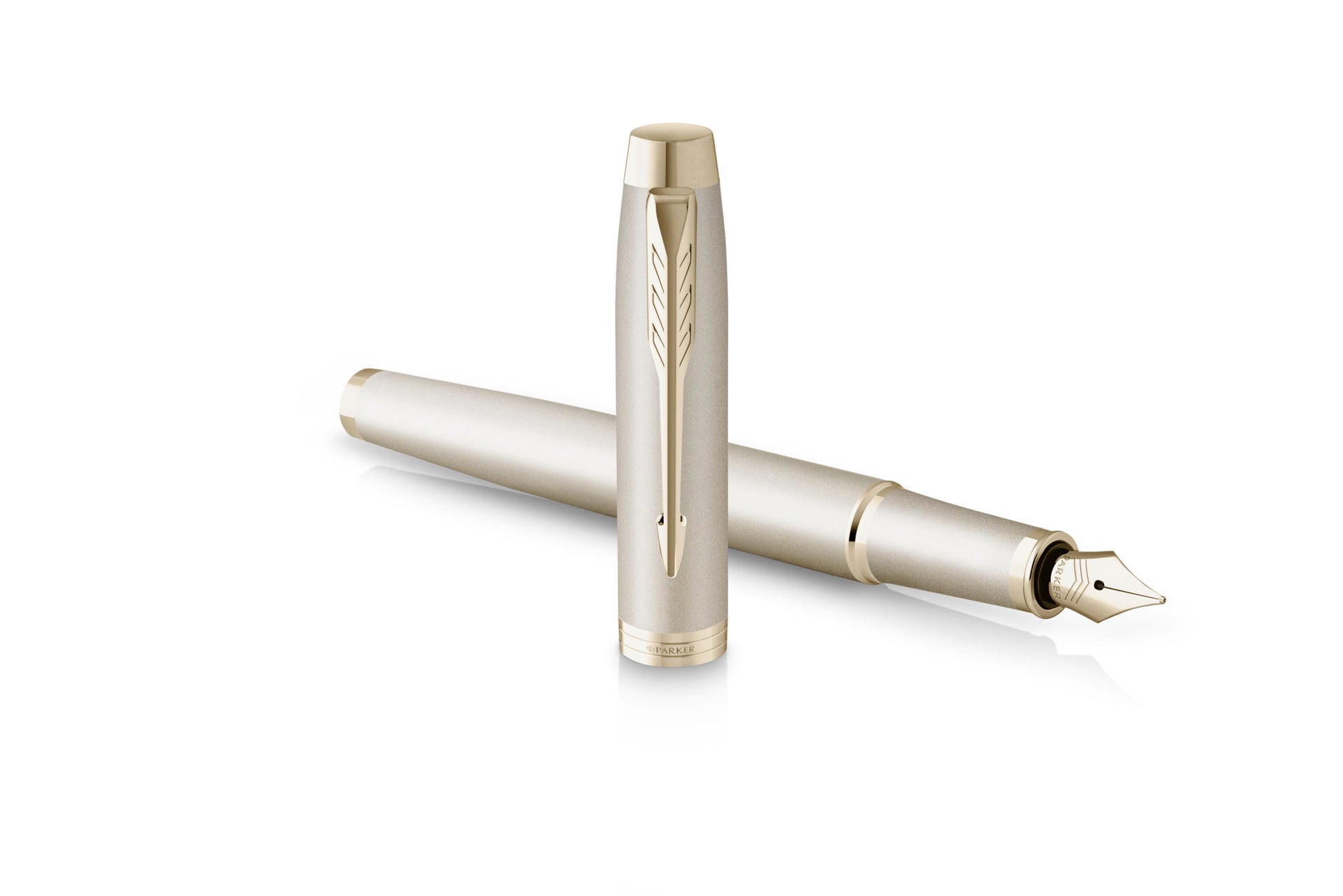 Parker IM Monochrome Champagne – Federspitze M – für Rechts- & Linkshänder – champagner, blau – Patronen